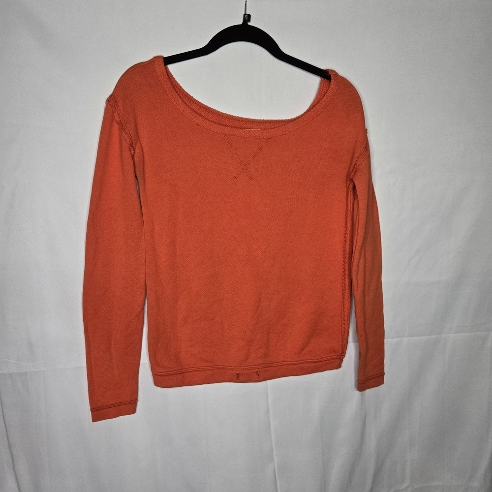 XS Aerie Women’s Cozy Burnt Orange Pullover Sweatshirt Missing Drawstring Fall